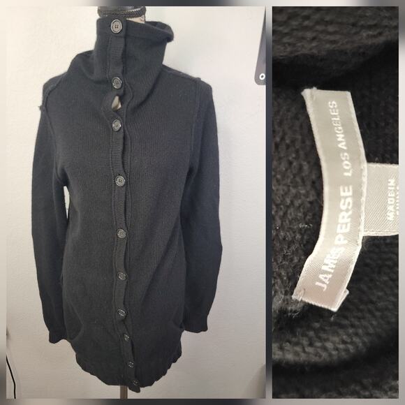 James Perse Knit Cardigan Longline Sz 2 Mock Neck Button Front 100% Cashmere - Picture 1 of 12